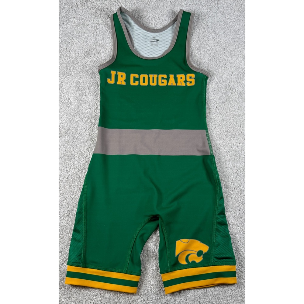 Power-Tek Wrestling Singlet Kids Youth Medium Green JR Cougars Iowa Team Uniform